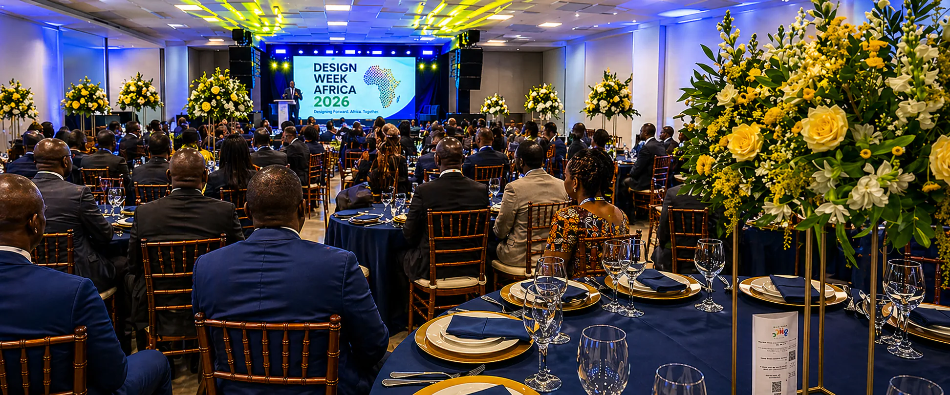 An elegant IDAK event venue prepared for a formal interior design gathering.